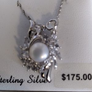 Sapphire and Pearl Pendant Necklace